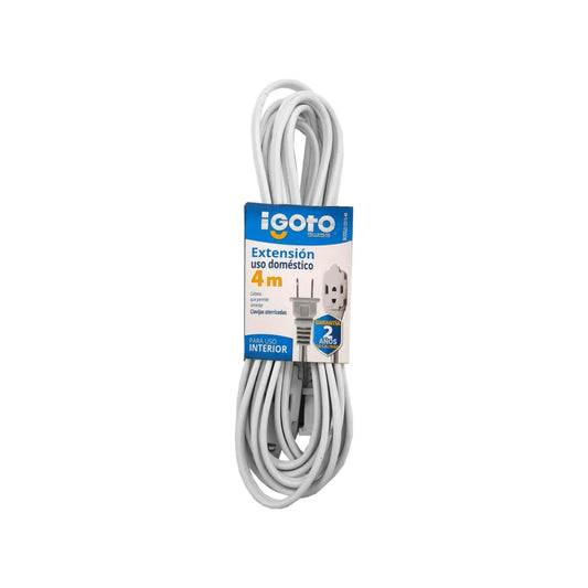 Cable calibre 16 AWG,Extensión de 4 m de largo.,Tensión 127 V - corriente 13 A,Contactos aterrizados.