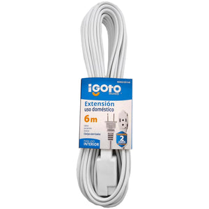 Cable calibre 16 AWG,Extensión de 6m de largo.,Tensión 127 V,Corriente 13 A,Contactos aterrizados.