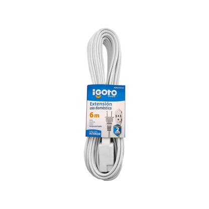 Cable calibre 16 AWG,Extensión de 6m de largo.,Tensión 127 V,Corriente 13 A,Contactos aterrizados.