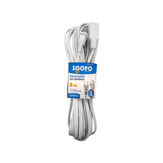 Cable calibre 16 AWG,Extensión de 8m de largo.,Tensión 127 V,Corriente 13 A,Contactos aterrizados.