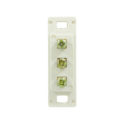 Bloque terminal eléctrico blanco de 3 vías con tornillos de latón, 10A 127V, para conexiones de ferretería.