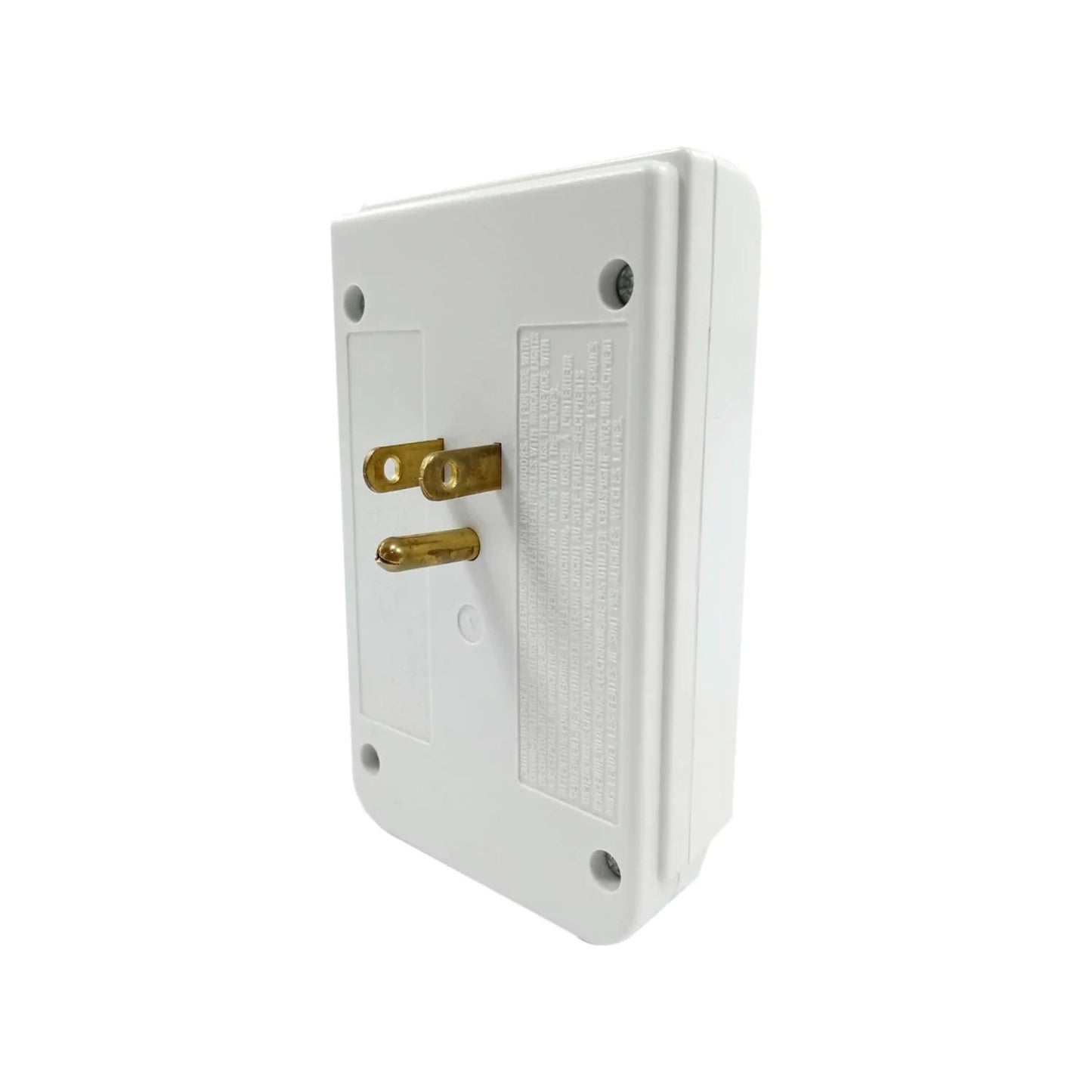 Enchufe macho blanco de 3 patas para adaptador eléctrico o multicontacto de pared
