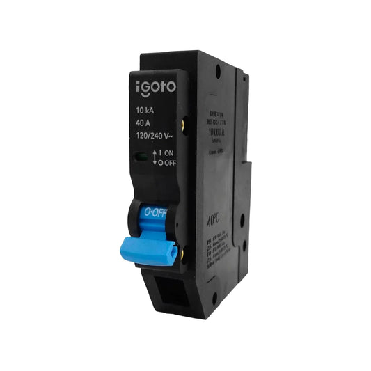 Para uso doméstico, comercial e industrial.,Pastilla termo magnética que protege sobrecargas y cortocircuitos.,Interruptor termo magnético de 40amp.,Tensión 120 / 240 V,Frecuencia: 60 Hz