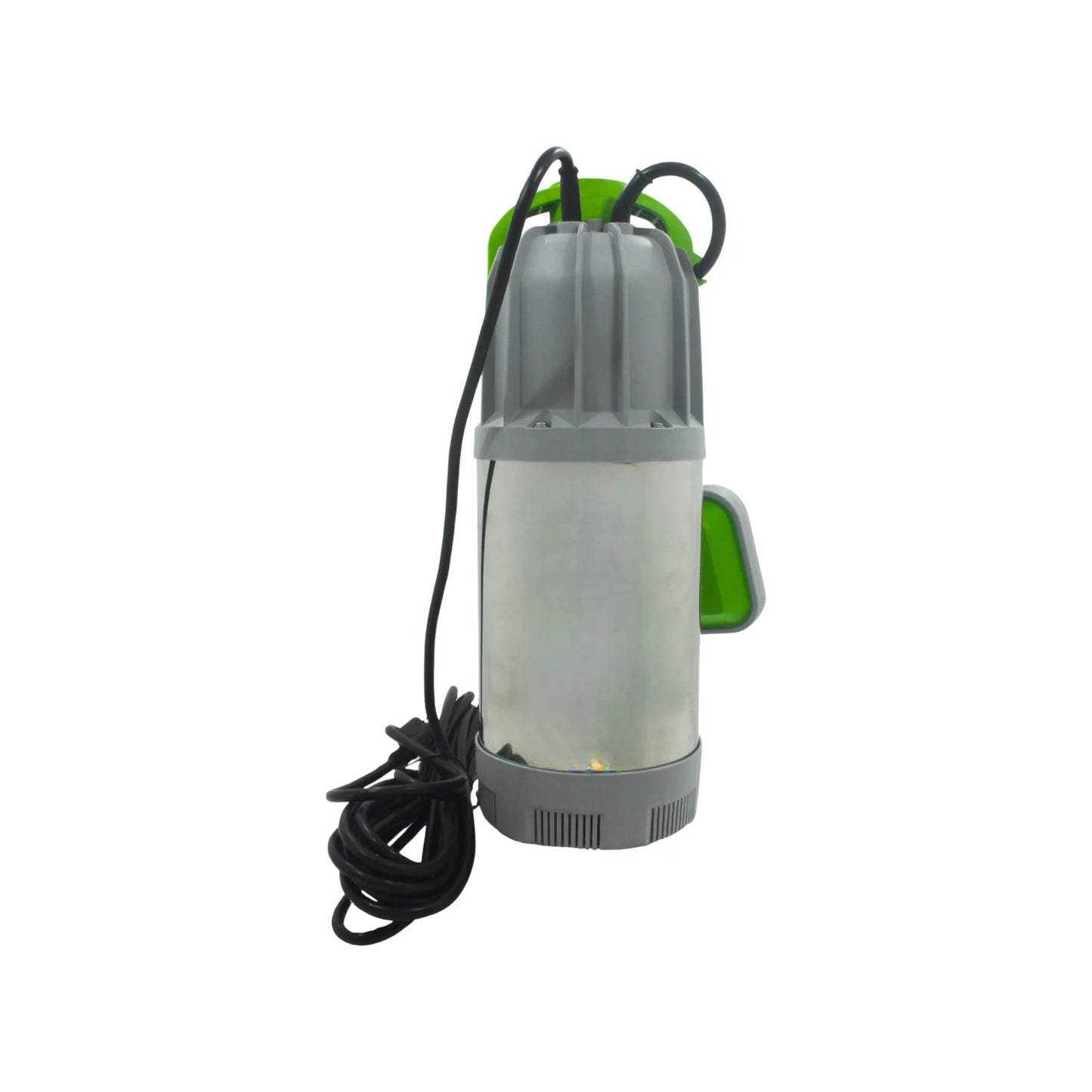 Bomba sumergible 1 HP acero inoxidable, detalles en gris y verde, para extracción y drenaje de agua