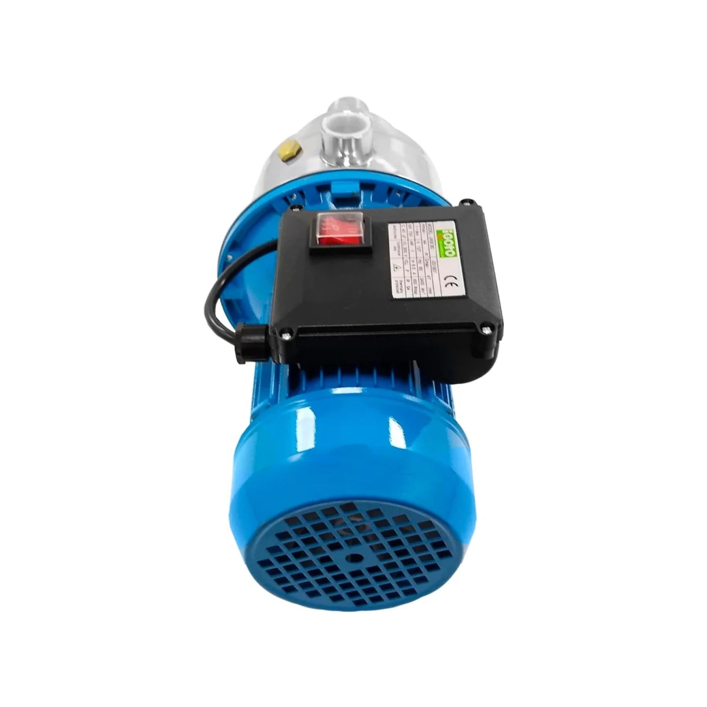 Bomba periférica eléctrica Igoto 1/2 HP con motor azul y cabezal de acero inoxidable.