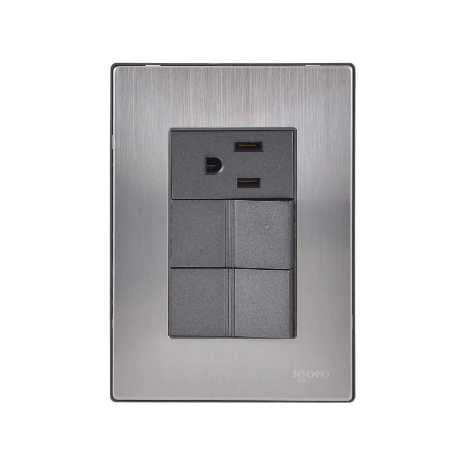 Fabricada de acero inoxidable.,Mecanismos de cobre y latón.,240 V - 10 A - 60 Hz,Policarbónato auto extinguible.,Fácil de instalar.