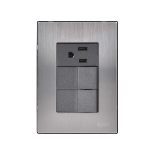 Fabricada de acero inoxidable.,Mecanismos de cobre y latón.,240 V - 10 A - 60 Hz,Policarbónato auto extinguible.,Fácil de instalar.