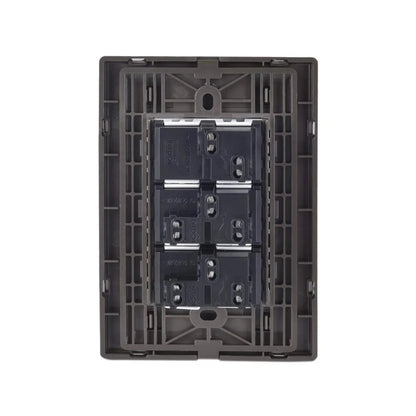 Módulo eléctrico con tres interruptores tipo tecla color café, diseño modular para empotrar en pared 10A 250V