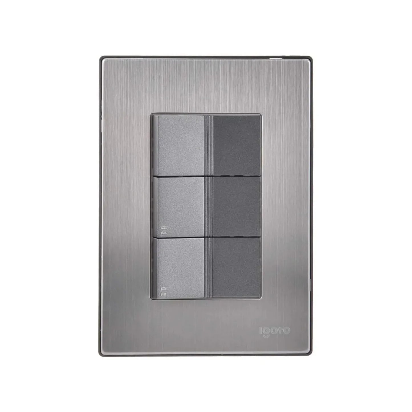 Apagador triple Igoto color gris acero con placa metálica cepillada diseño moderno decorativo