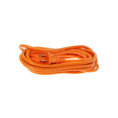Extensión eléctrica naranja enrollada, cable uso rudo con enchufe de 3 clavijas