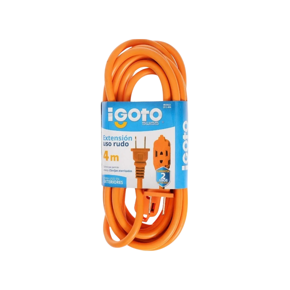 Cable calibre 16 AWG,Extensión de 4 m de largo.,Tensión 127 V ,Corriente 15 A,Cable uso rudo acabado naranja.