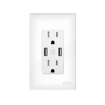 Contacto dúplex blanco AVIA con 2 puertos USB y conexión Wi-Fi inteligente para hogar smart.