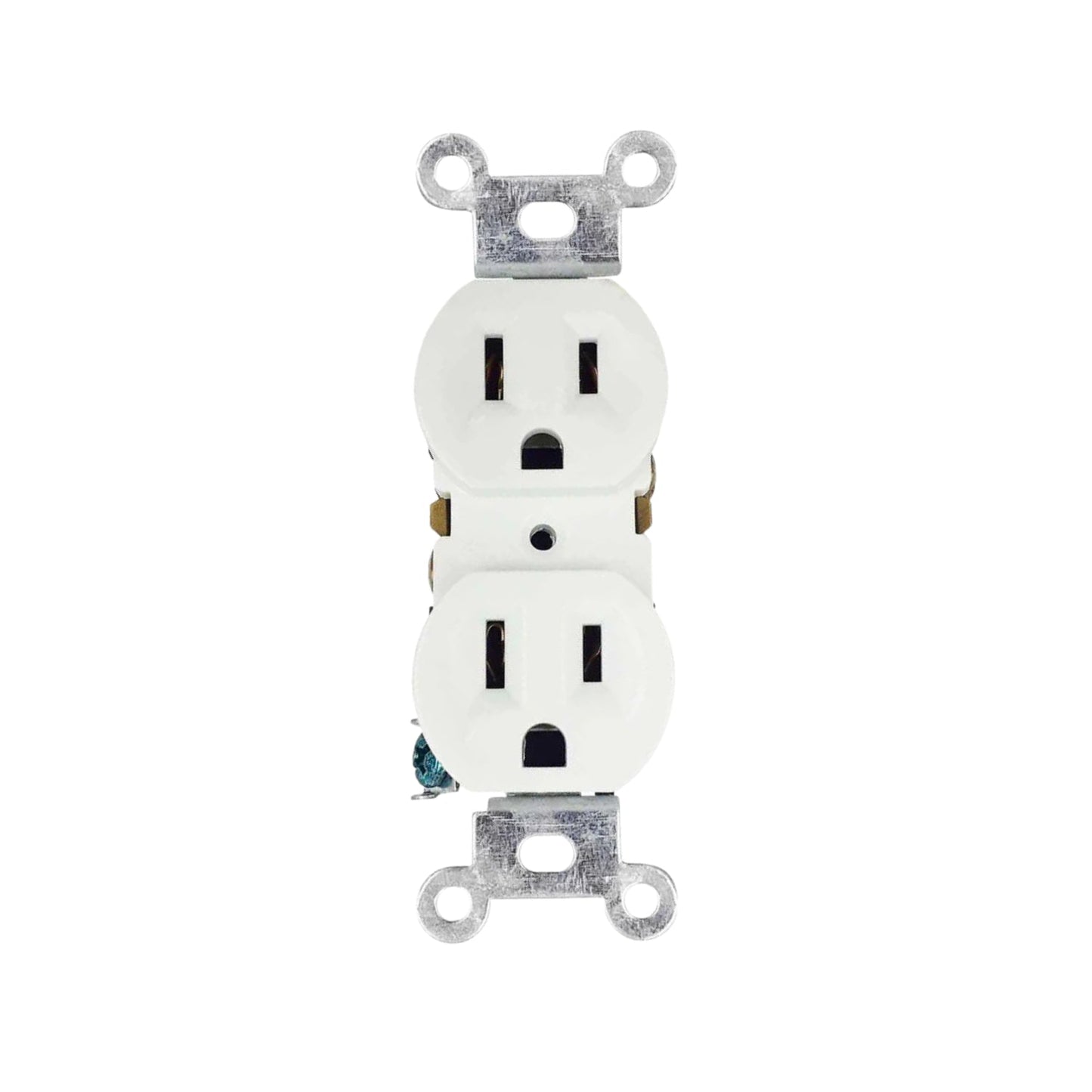 Contacto dúplex eléctrico blanco con conexión a tierra para instalación residencial