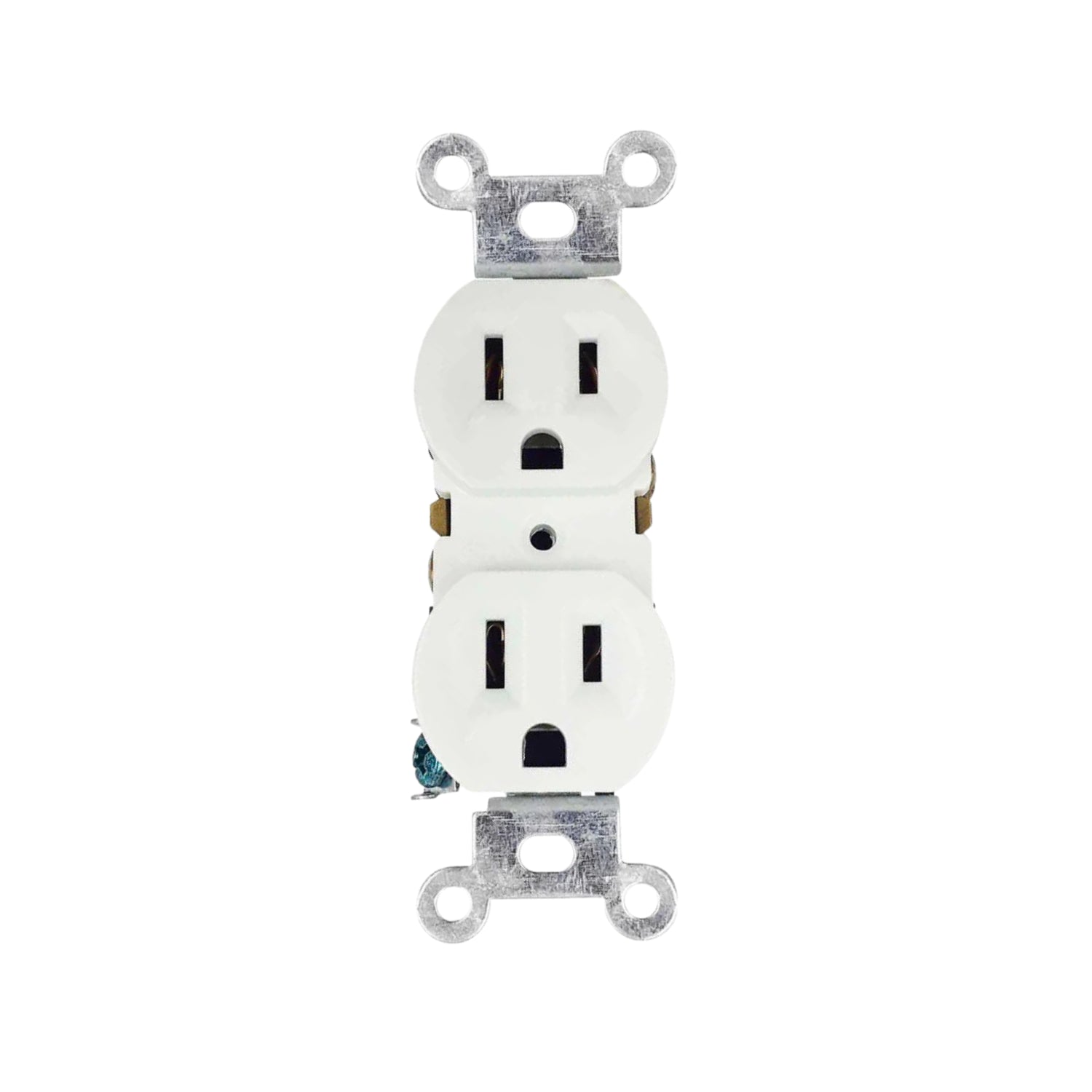 Contacto dúplex eléctrico blanco con conexión a tierra para instalación residencial