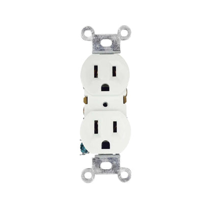 Contacto dúplex eléctrico blanco con conexión a tierra para instalación residencial