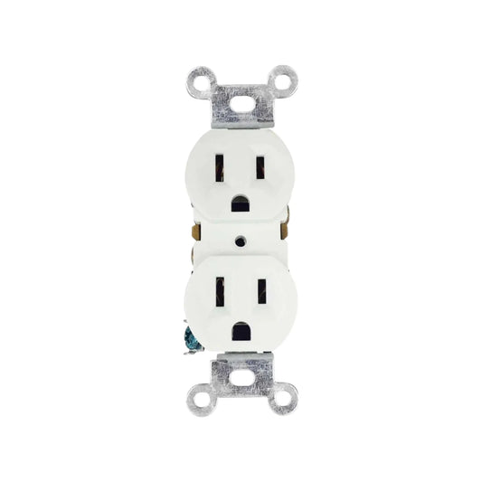 Fabricado de  poliprolileno.,Contacto dúplexaterrizado.,125 V – 15 A,Color blanco.