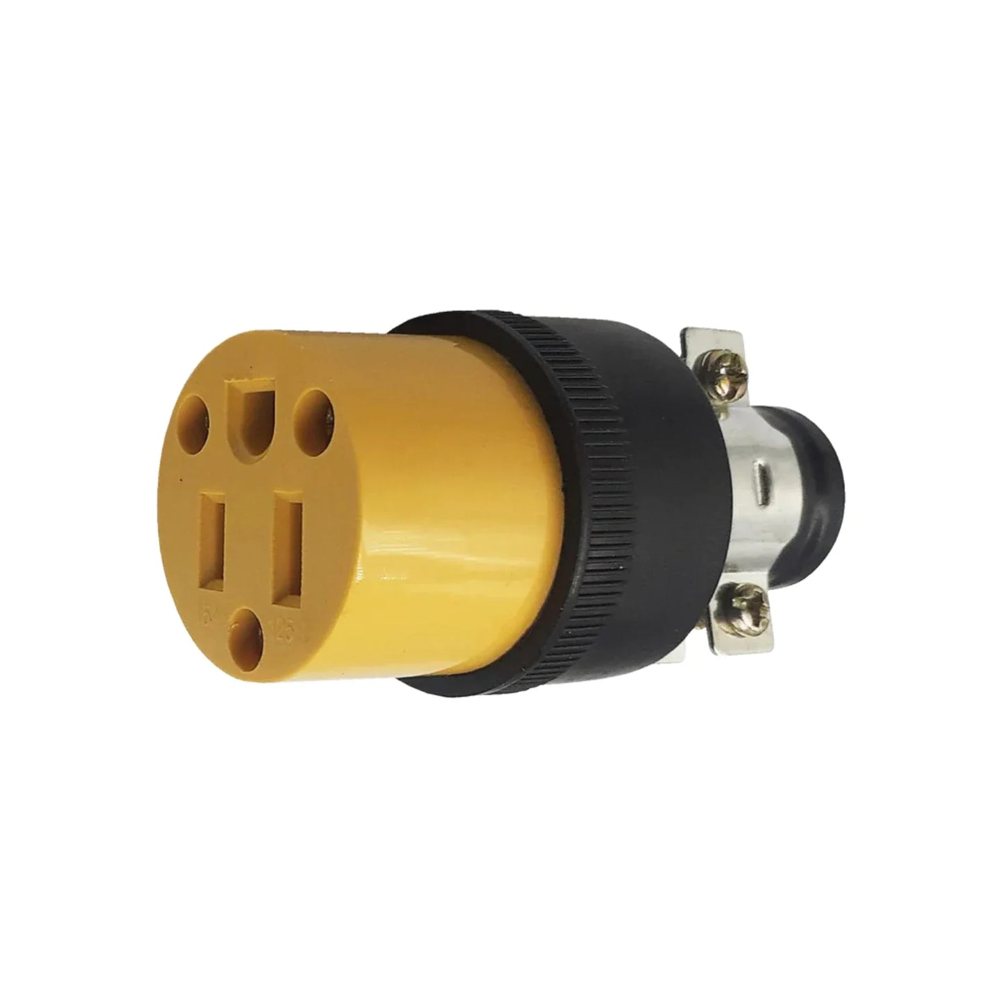 Fabricada de plástico ABS,Contacto con abrazadera.,125 V – 15 A,Amarillo con negro.
