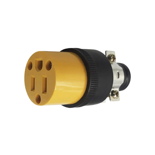 Fabricada de plástico ABS,Contacto con abrazadera.,125 V – 15 A,Amarillo con negro.