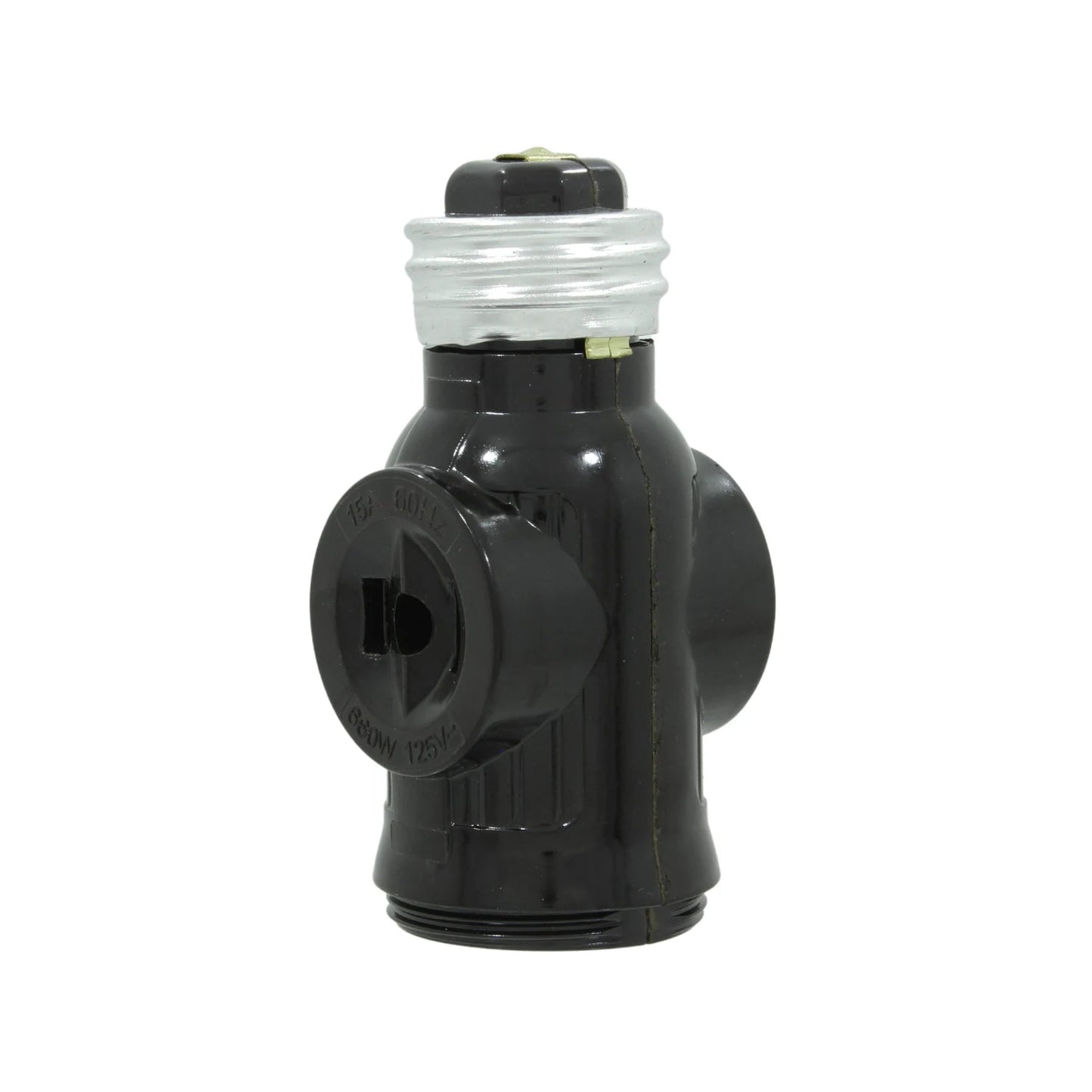 Socket ladrón negro 15A 125V 660W. Adaptador de portalámparas para foco con doble enchufe polarizado.