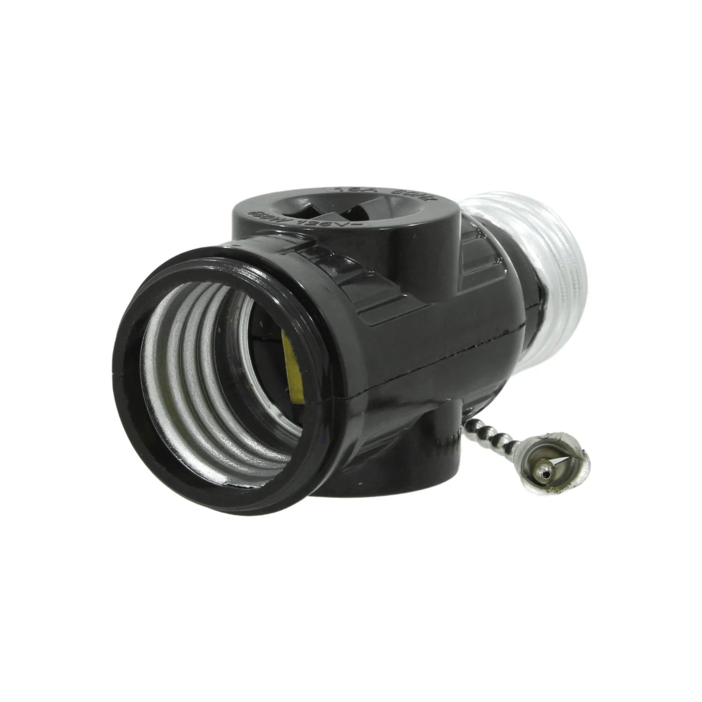 Socket ladrón negro con cadena, adaptador de rosca para foco, interruptor de luz.