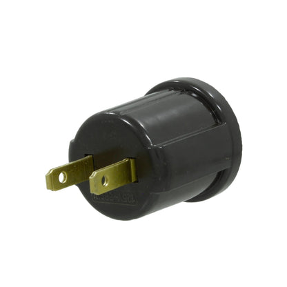 Clavija eléctrica macho negra con 2 patas planas, 125V 660W. Ideal para reparar o extender cables.