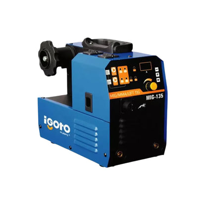 Soldadora inversora iGoto MIG-135 3 en 1 para procesos MIG, MMA y Lift TIG color azul con panel digital y control de amperaje