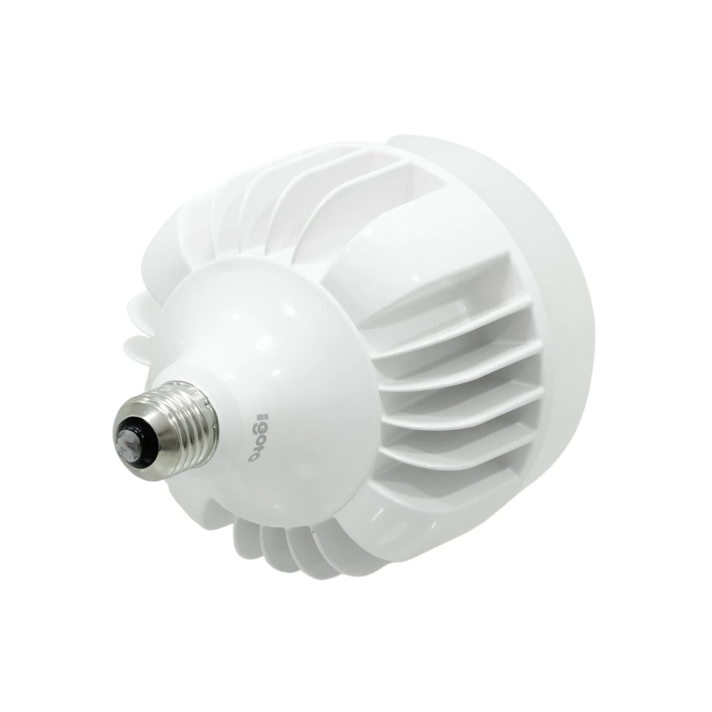Foco LED Igoto blanco con base E27, aletas disipadoras, ideal para luz fría de alta potencia.