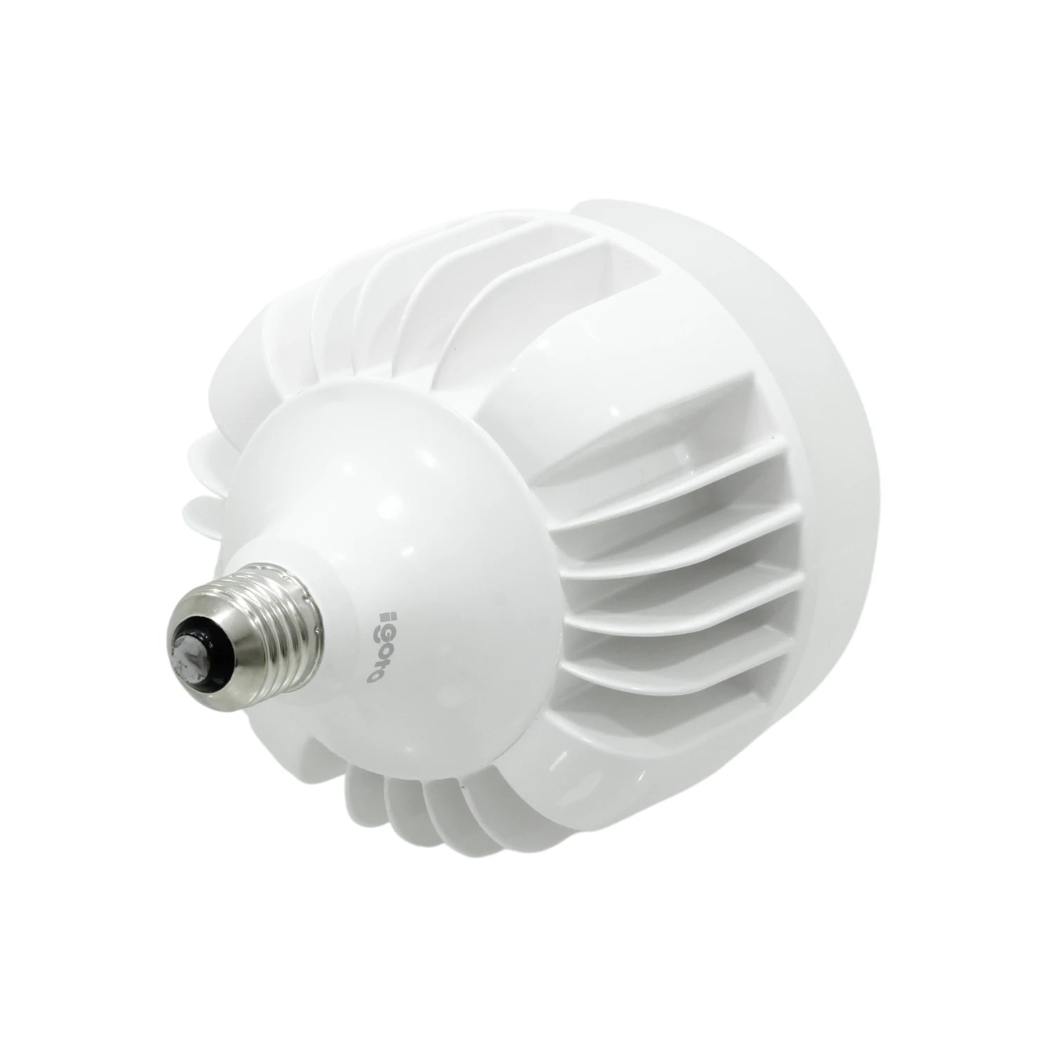 Foco LED Igoto blanco con base E27, aletas disipadoras, ideal para luz fría de alta potencia.