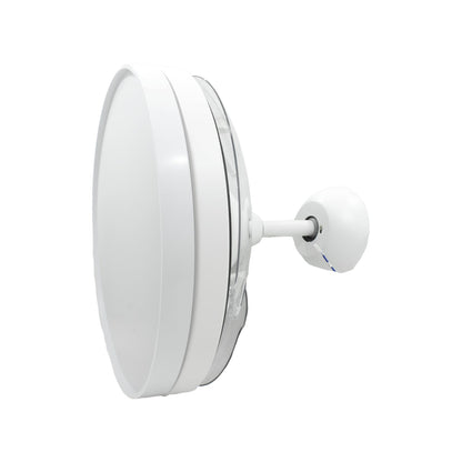 Ventilador de techo blanco moderno con luz LED integrada, diseño compacto y silencioso para el hogar u oficina.