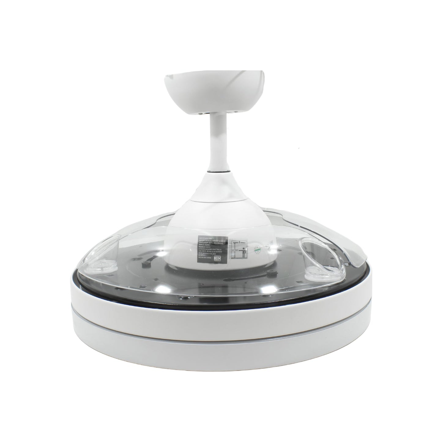 Ventilador de techo blanco moderno con luz LED integrada, diseño compacto y sin aspas visibles