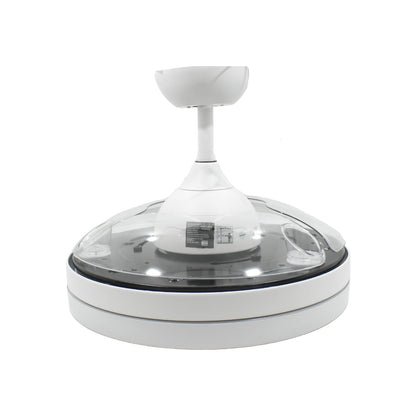 Ventilador de techo blanco moderno con luz LED integrada, diseño compacto y sin aspas visibles