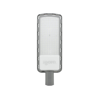 Luminaria LED Igoto gris rectangular para alumbrado público. Farol exterior de alta eficiencia energética.