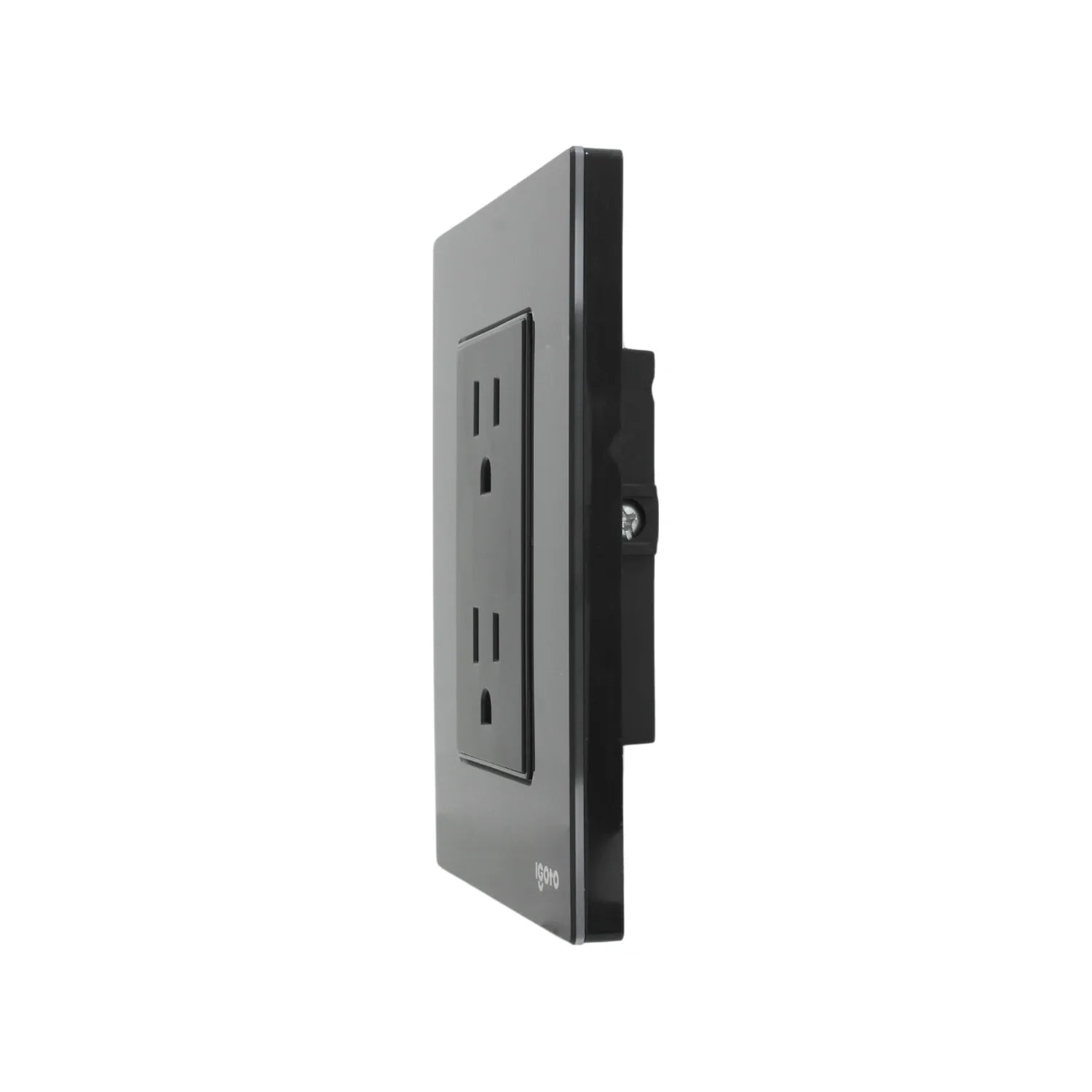 Placa de 2 contactos eléctricos Igoto color negro, con diseño moderno y acabado cristal.