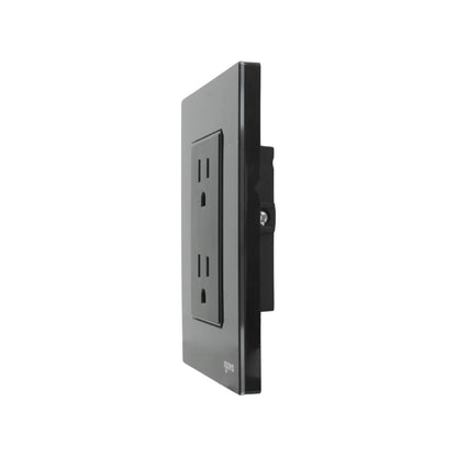 Placa de 2 contactos eléctricos Igoto color negro, con diseño moderno y acabado cristal.