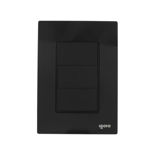 Placa ciega negra Igoto crystal con tres módulos para cubrir orificios eléctricos, ferretería