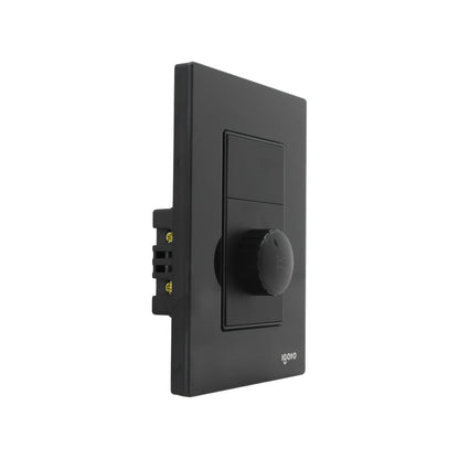 Placa atenuador dimmer de luz Igoto negro con perilla rotativa y switch de encendido