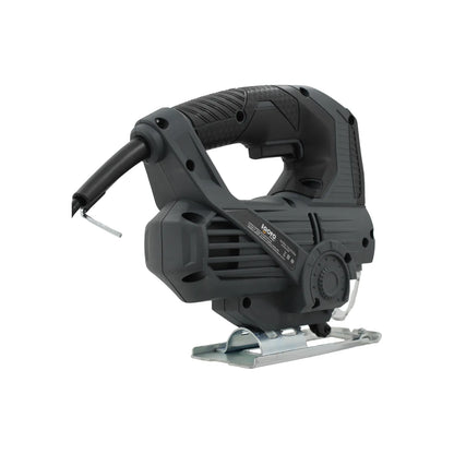 Sierra caladora eléctrica Igoto profesional 800W gris oscuro con empuñadura ergonómica y base de metal.