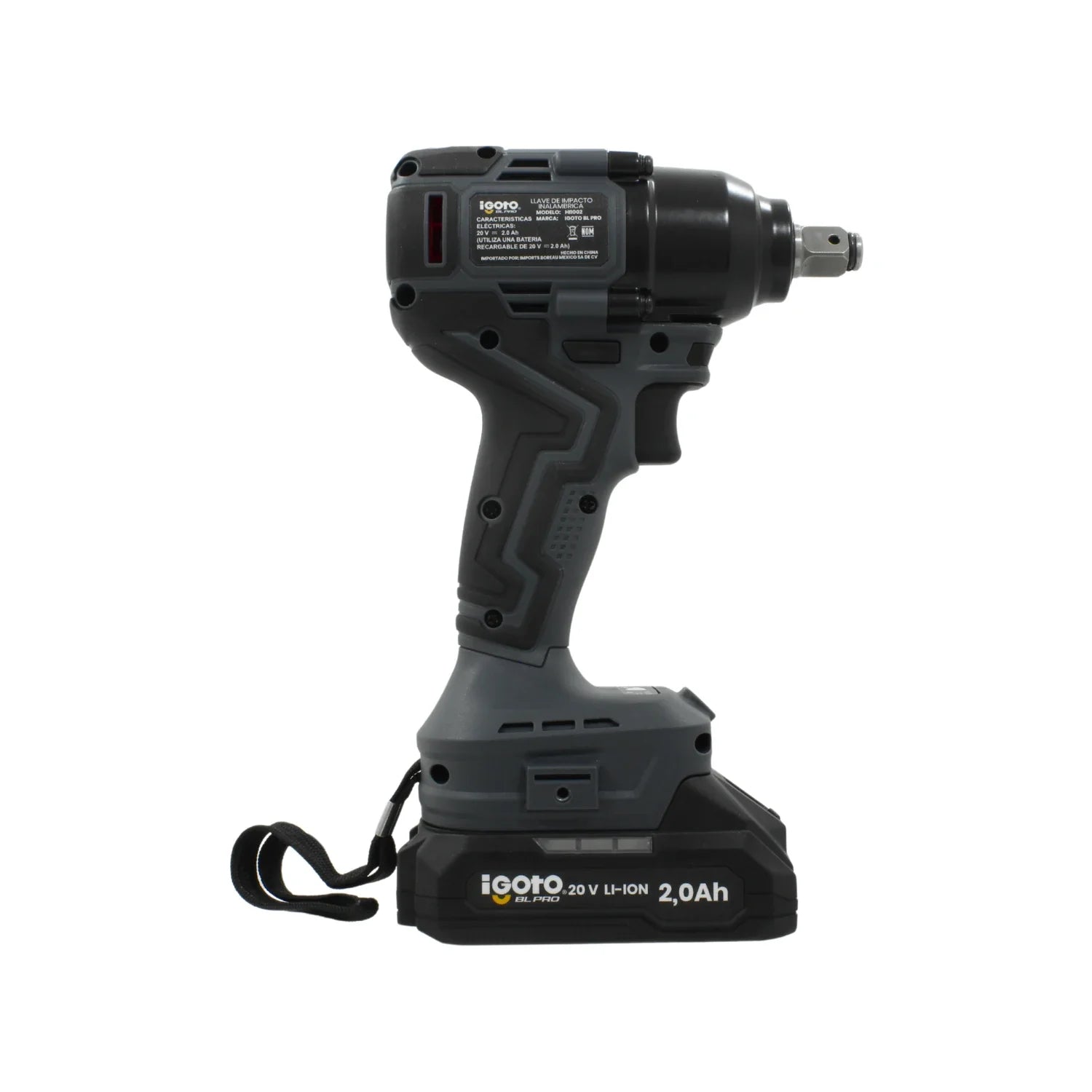 Llave de impacto inalámbrica Igoto 20V Li-Ion 2.0Ah gris y negra, potente para mecánica.