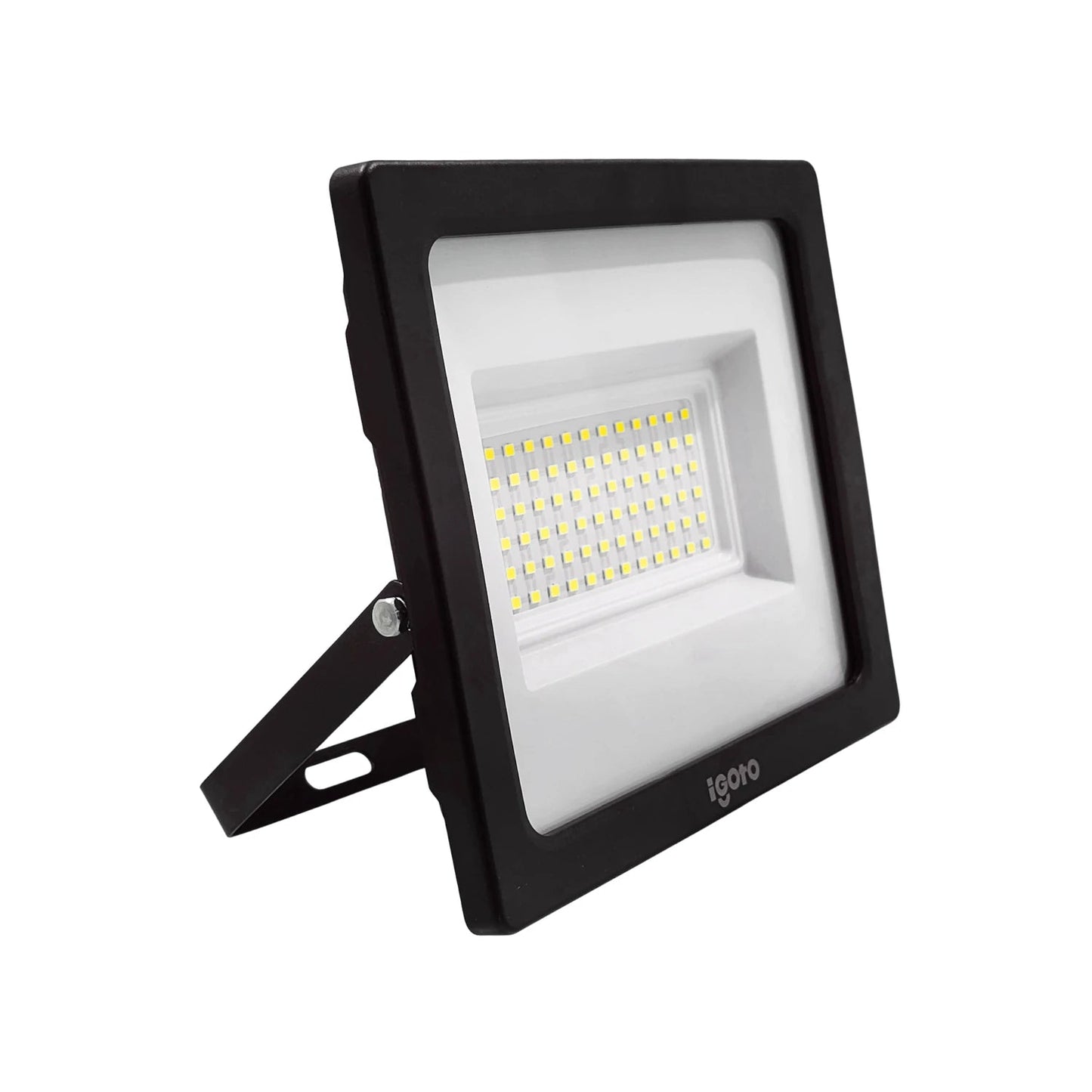 Reflector LED Igoto 50W negro con soporte ajustable, luz potente para exteriores y seguridad