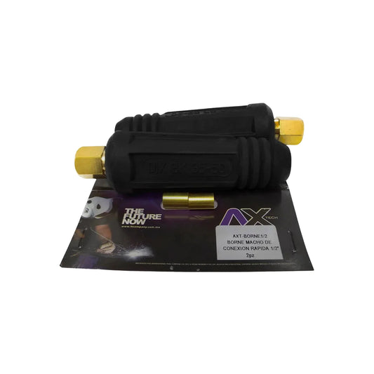 Borne para soldar de 1/2" macho.,Terminales de bronce.,Bolsa con 2 piezas.,Compatible con la mayoría de inversores.