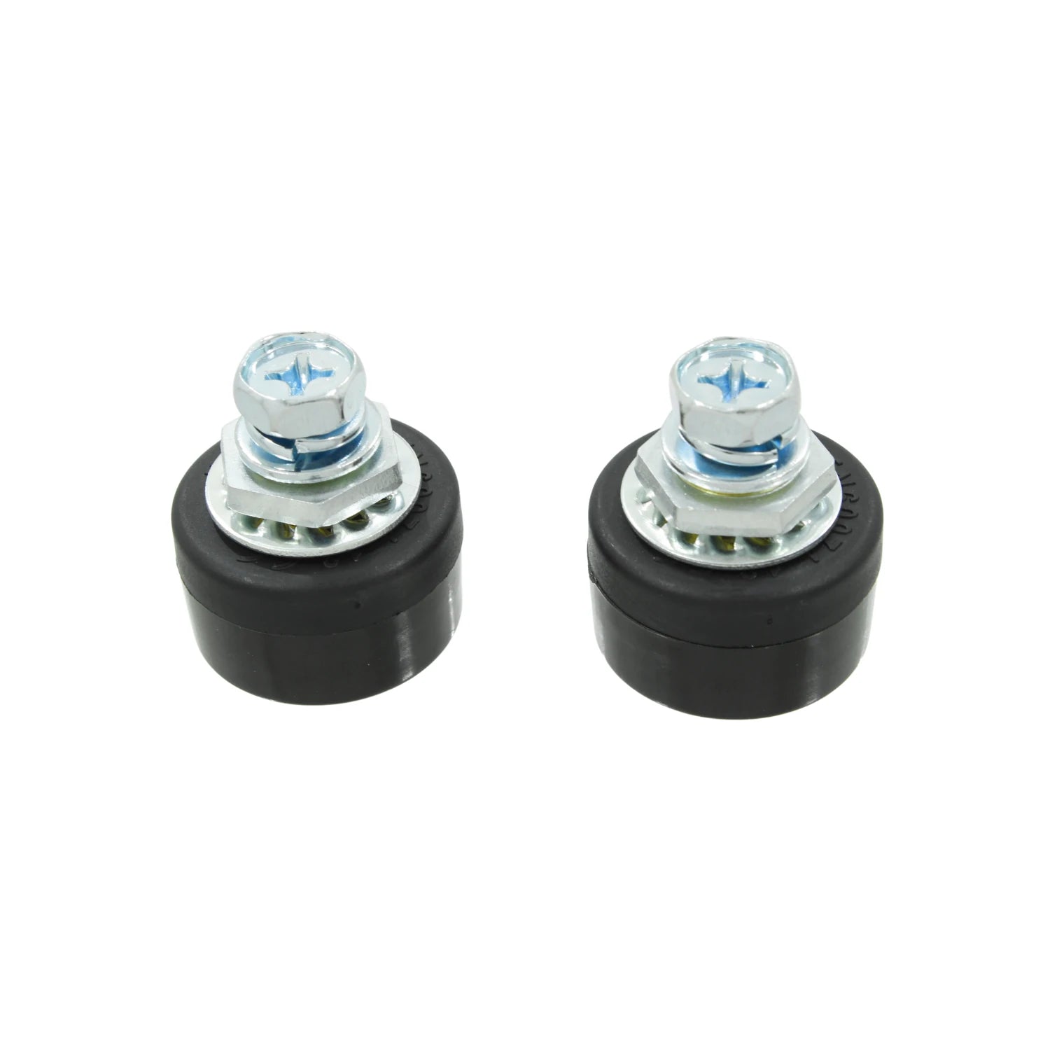 Dos bornes terminales eléctricos hembra de 3/8" con tornillo y base aislante negra para cableado