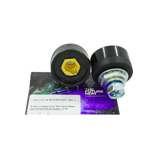 Borne para soldar de 3/8" hembra.,Terminales de bronce.,Bolsa con 2 piezas.,Compatible con la mayoría de inversores.