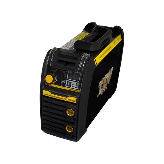 Soldadora inversora portátil VETOJS-JOV negra y amarilla con pantalla digital y control de amperaje.
