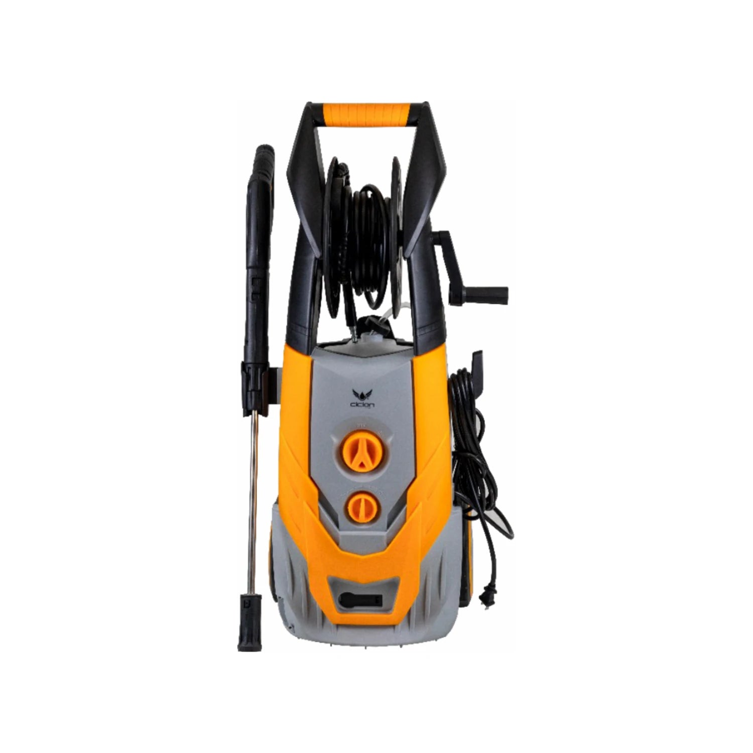 Hidrolavadora Ciclón naranja y gris 2000W 1595 PSI con carrete de manguera y pistola de alta presión