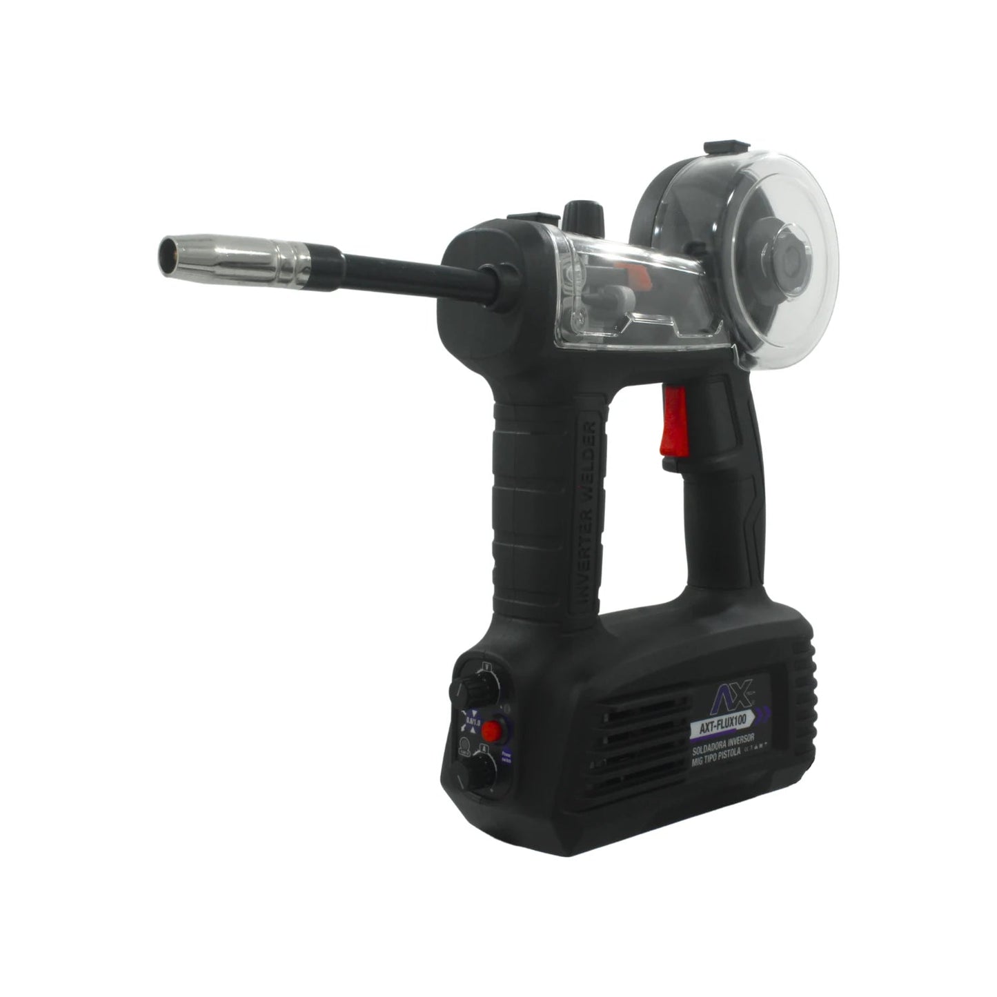Soldadora inversora tipo pistola Axtech AXT-FLUX100 negra para soldadura de alambre sin gas