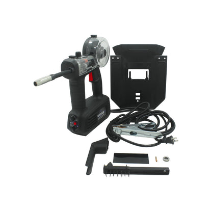 Soldadora inversora Axtech AXT-FLUX100 tipo pistola negra, kit con careta, pinza de tierra y accesorios de soldar.