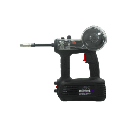 Soldadora Axtech AXT-FLUX100 tipo pistola, inversora portátil negra para soldadura MIG flux sin gas.