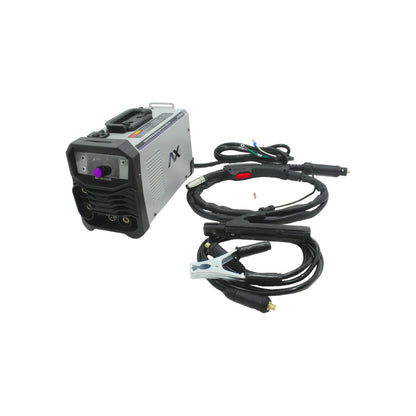 Soldadora inversora Axtech AXT-EM120LED 120A para soldadura TIG LIFT/MMA, gris/negro, con antorcha y pinza.