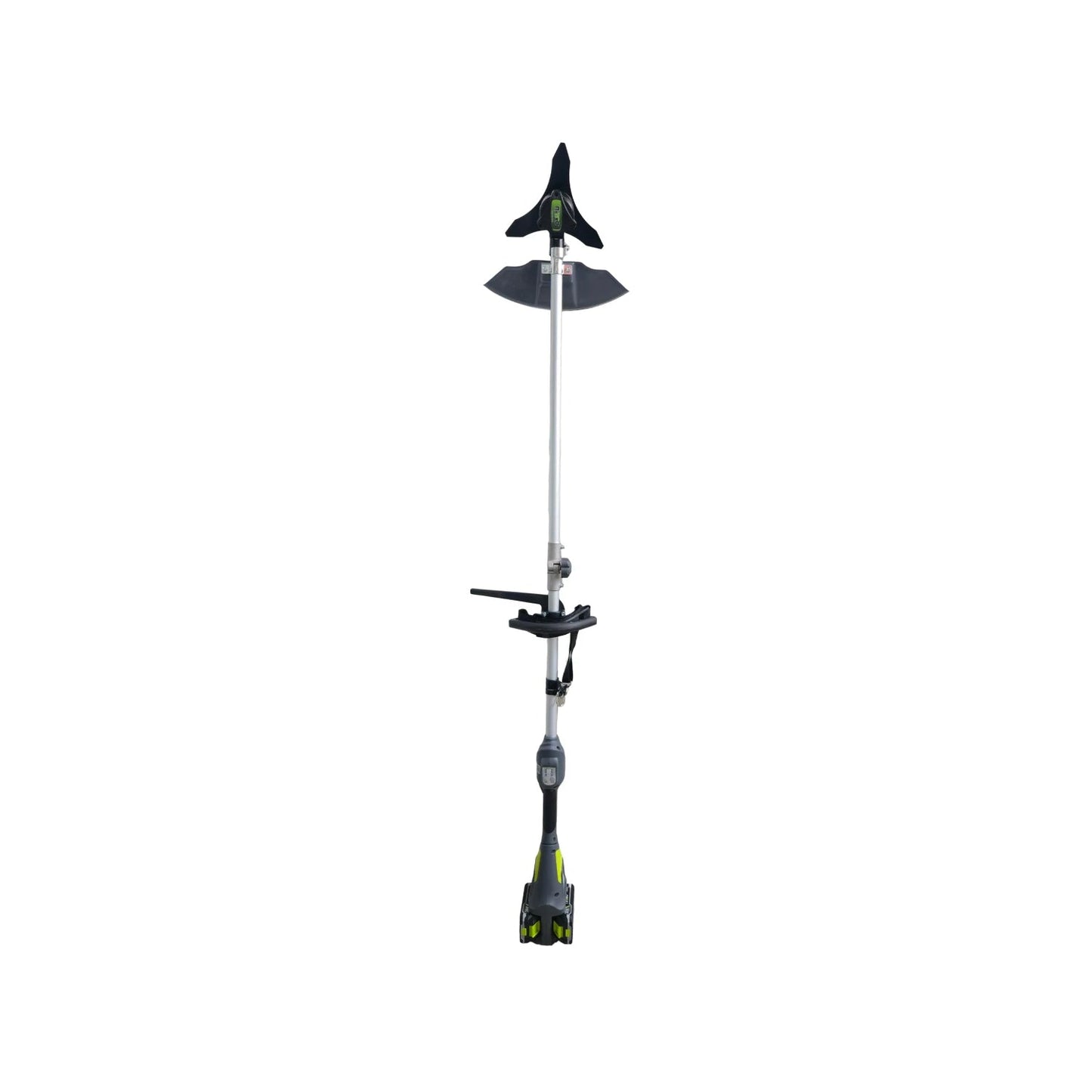 Desbrozadora inalámbrica 450W con mango tipo D, colores verde y negro, para corte de maleza y jardinería.