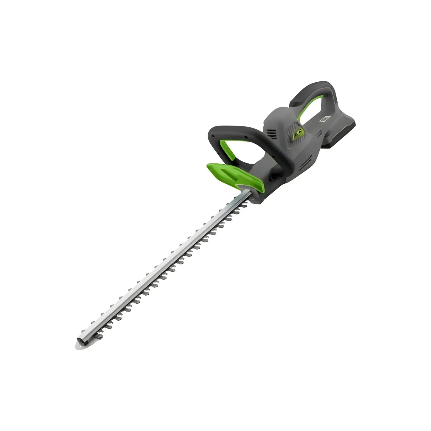 Cortasetos inalámbrico Nitro 18 pulgadas, cuerpo gris con agarres y protector verde.